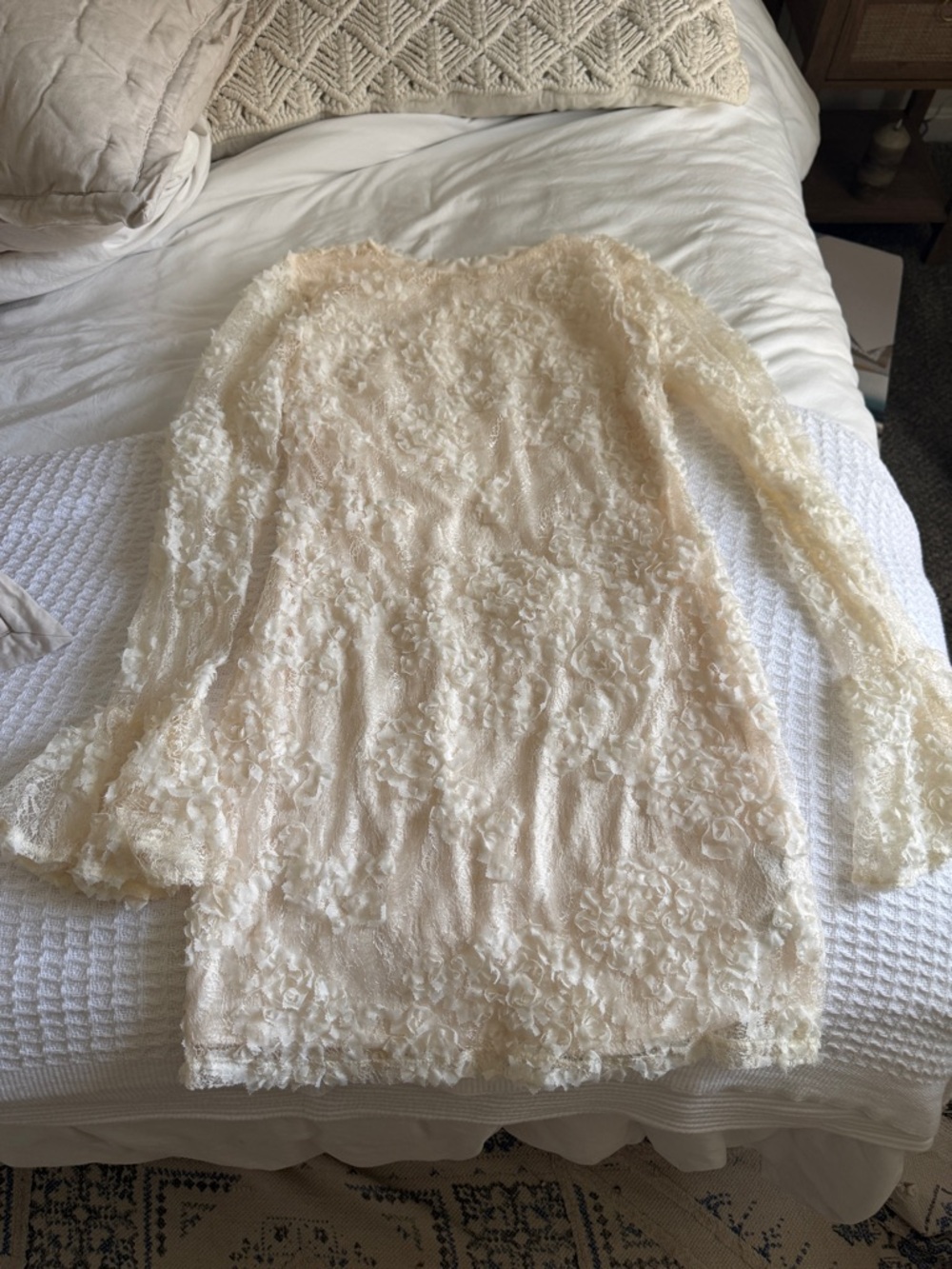 Ivory Floral Appliqué Long Sleeve Dress